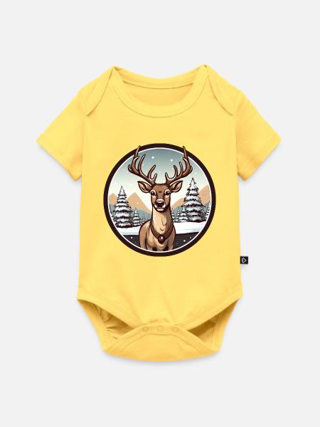 Hirsch im Winter - Baby Premium Kurzarmbody - Pastellgelb