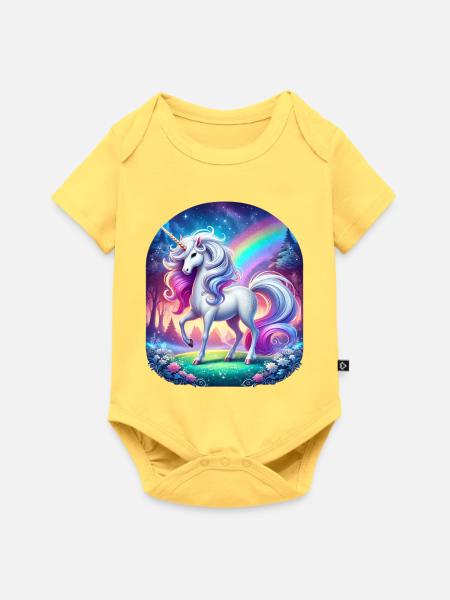 Regenbogen-Einhorn im Waldtraum - Baby Premium Kurzarmbody - Pastellgelb