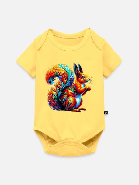 Eichhörnchen - Baby Premium Kurzarmbody - Pastellgelb