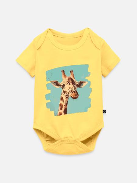 Giraffe - Baby Premium Kurzarmbody - Pastellgelb