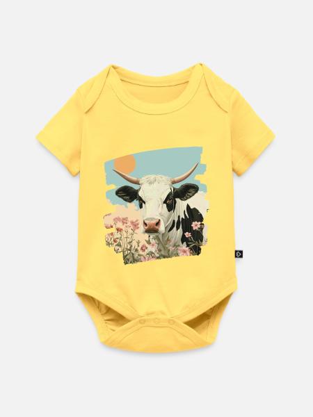 Kuh Bauer - Baby Premium Kurzarmbody - Pastellgelb