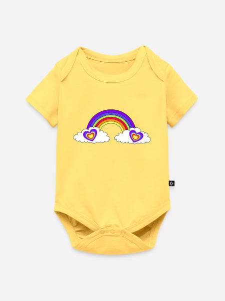LGBT Regenbogen Herz Herzen - Baby Premium Kurzarmbody - Pastellgelb