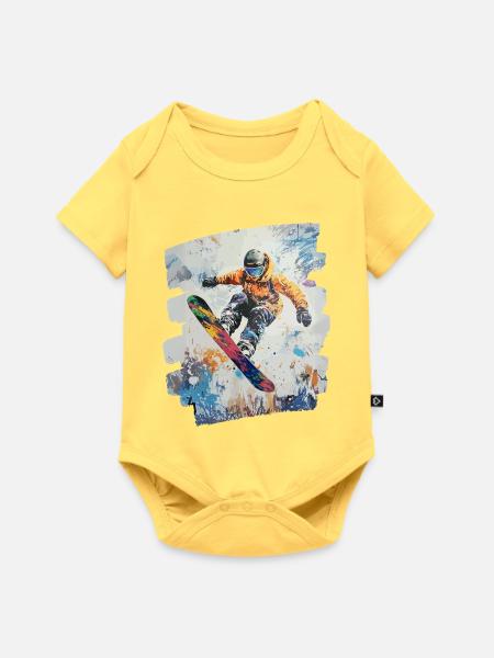 Snowboarder Pulverschnee - Baby Premium Kurzarmbody - Pastellgelb