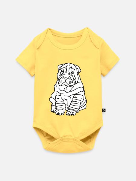 Niedlicher Mops Hund - Baby Premium Kurzarmbody - Pastellgelb
