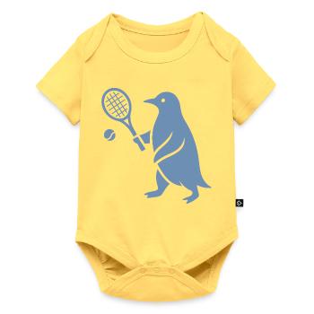 Minimalistischer Pinguin Tennisspieler - Baby Premium Kurzarmbody - Pastellgelb - Vorne