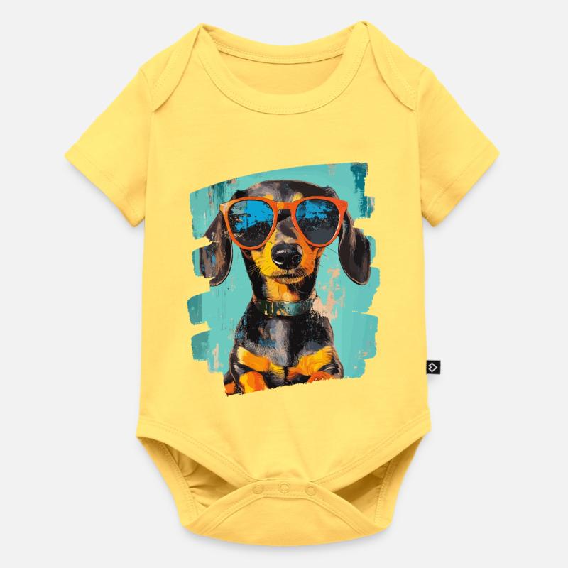Teckel Dackel - Body à manches courtes Premium Bébé - jaune pastel
