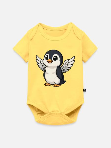 Süßer Pinguin Engel - Baby Premium Kurzarmbody - Pastellgelb