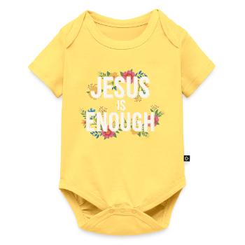 JESUS IS ENOUGH Bibelvers Spruch christlich floral - Baby Premium Kurzarmbody - Pastellgelb - Vorne