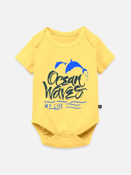Ocean Delfine - Baby Premium Kurzarmbody - Pastellgelb