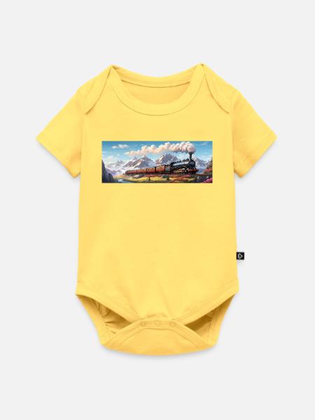 Nostalgischer Eisenbahnzug mit Dampflokomotive - Baby Premium Kurzarmbody - Pastellgelb