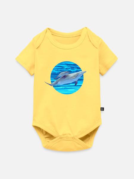 Delfin - Baby Premium Kurzarmbody - Pastellgelb