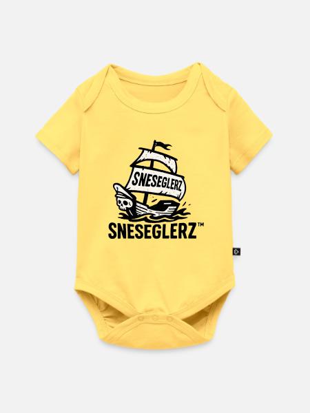 Schiff mit Totenkopf und Flagge - Baby Premium Kurzarmbody - Pastellgelb