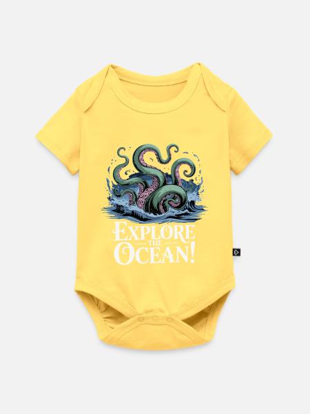Ozeanischer Oktopus Abenteuer-Design - Baby Premium Kurzarmbody - Pastellgelb