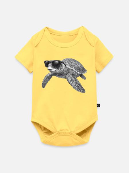 Cooler Meeresschildkröte mit Sonnenbrille - Baby Premium Kurzarmbody - Pastellgelb