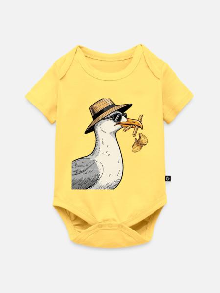Karikaturer Seemöwe mit Sommerhut - Baby Premium Kurzarmbody - Pastellgelb
