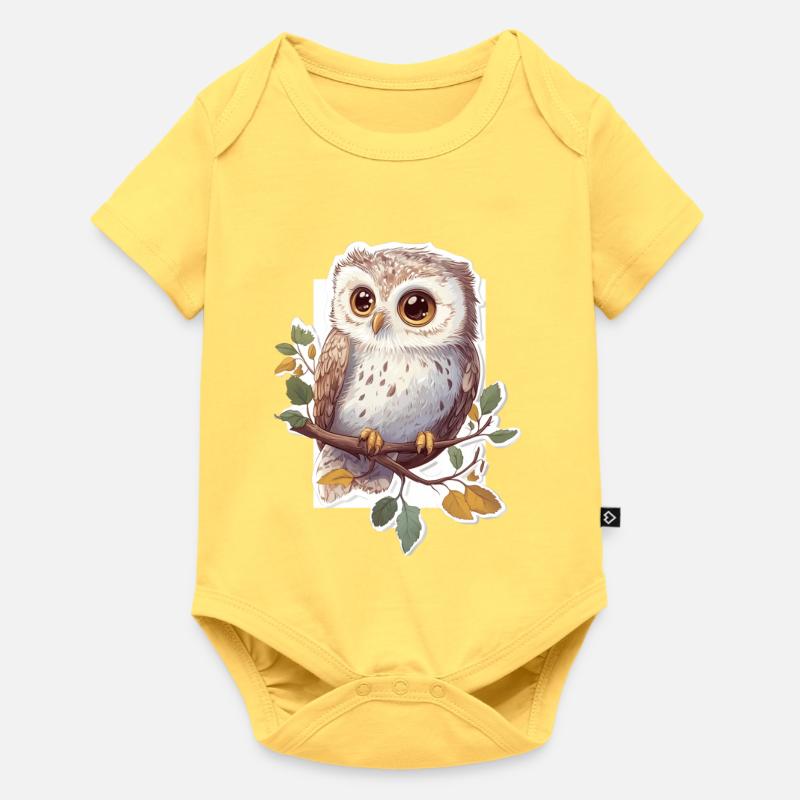 Eule - Baby Premium Kurzarmbody - Pastellgelb