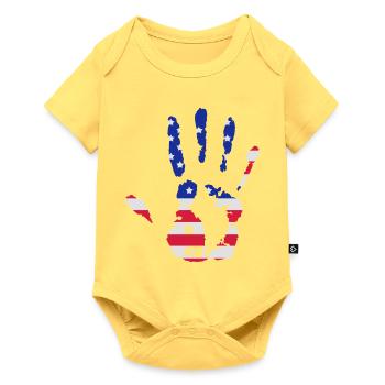 Empreinte de la main aux couleurs du drapeau américain - Body à manches courtes Premium Bébé - jaune pastel - Devant
