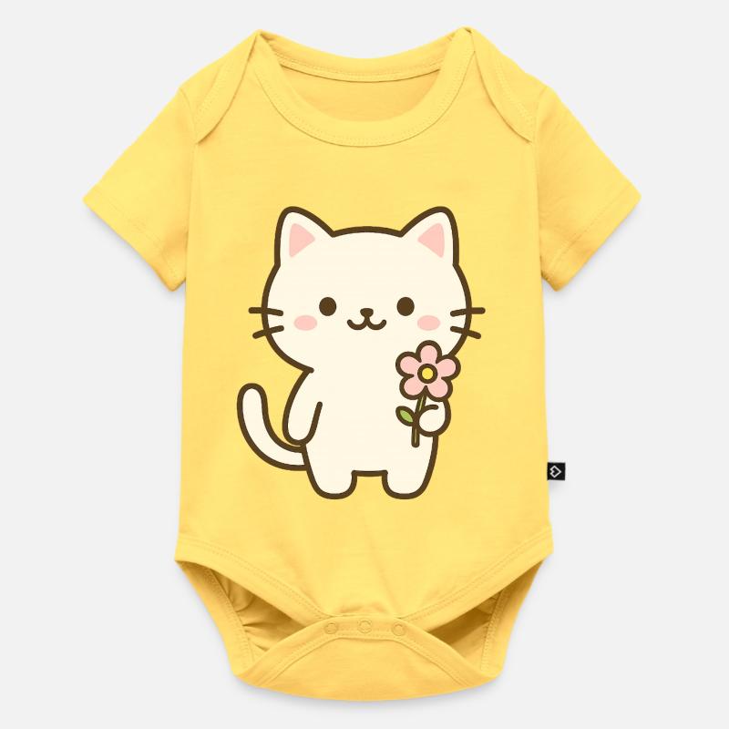 Chat mignon avec fleur - Body à manches courtes Premium Bébé - jaune pastel