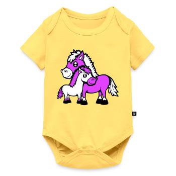 2 Mignon Chevaux Enfant Famille Maman Papa Maman Père - Body à manches courtes Premium Bébé - jaune pastel - Devant