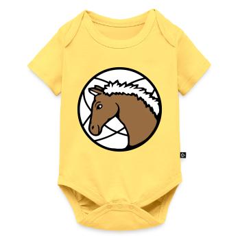 Pferd Süß Pony Fohlen Pferdemädchen Niedlich Comic - Baby Premium Kurzarmbody - Pastellgelb - Vorne