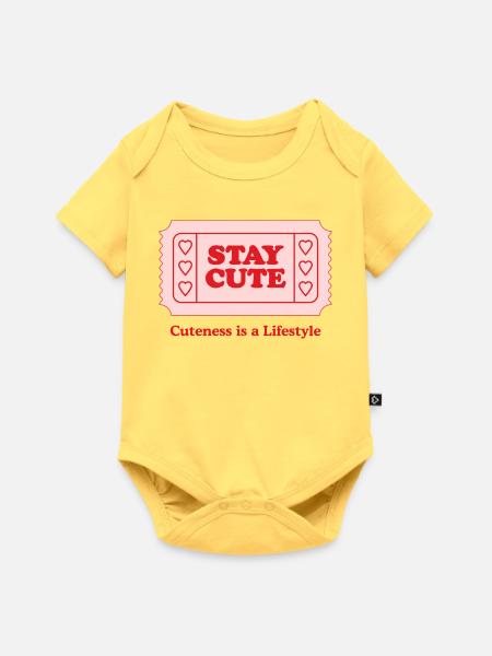 Verspieltes Herz-Ticket-Design - Baby Premium Kurzarmbody - Pastellgelb