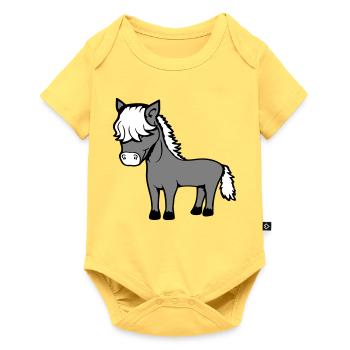 Pferd Bob Haare Frisur Pony Fohlen Niedlich Comic - Baby Premium Kurzarmbody - Pastellgelb - Vorne
