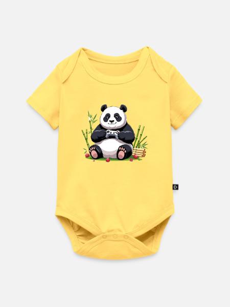 Niedlicher Panda mit Gaming-Controller - Baby Premium Kurzarmbody - Pastellgelb