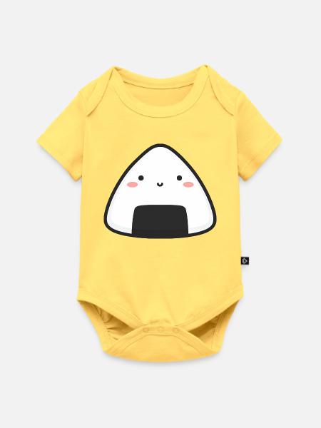 Kawaii Onigiri Reis - Baby Premium Kurzarmbody - Pastellgelb