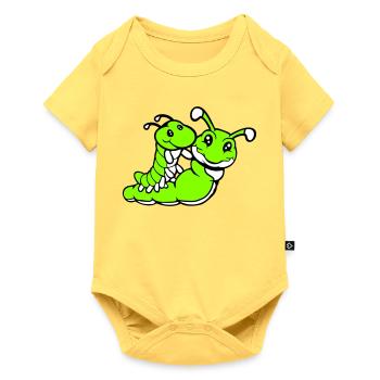 2 friends riding caterpillar father mother child dad mom - Baby Premium short-sleeve bodysuit - sky yellow - Front