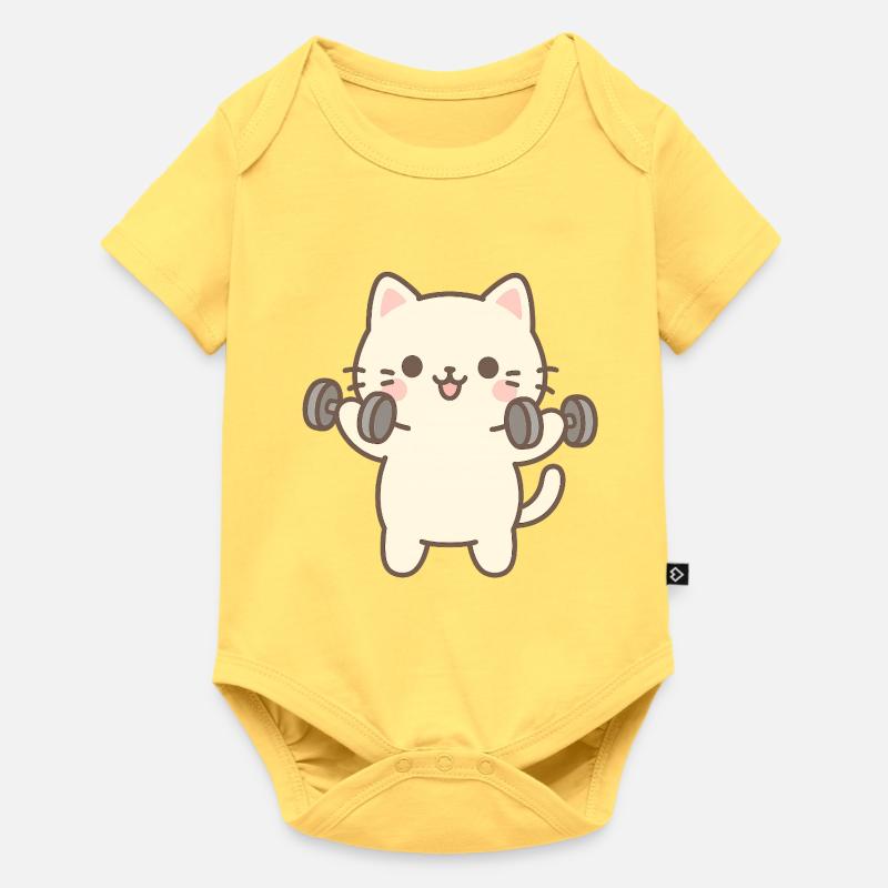 Kitten doing strength training - Baby Premium short-sleeve bodysuit - sky yellow