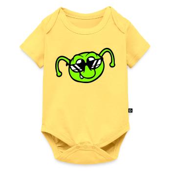 Raupe Sonnenbrille Cool Lächeln Frech Spaß Comic - Baby Premium Kurzarmbody - Pastellgelb - Vorne
