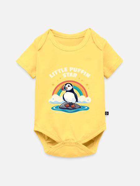 Kleiner Puffin Star – Papageitaucher Regenbogen - Baby Premium Kurzarmbody - Pastellgelb