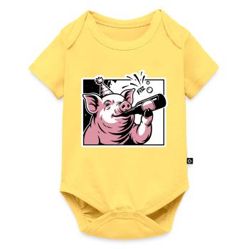 Cochon avec bouteille de fête et de célébration - Body à manches courtes Premium Bébé - jaune pastel - Devant