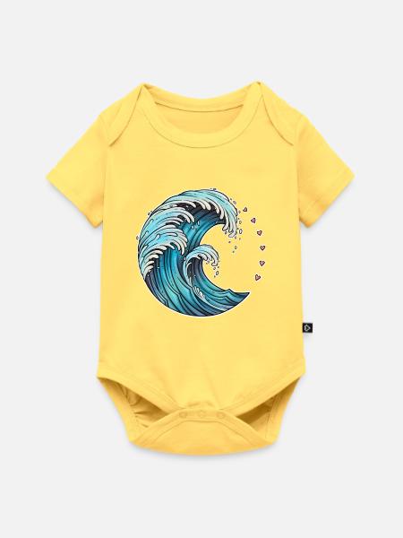 Dynamische Wellenkunst Illustration - Baby Premium Kurzarmbody - Pastellgelb