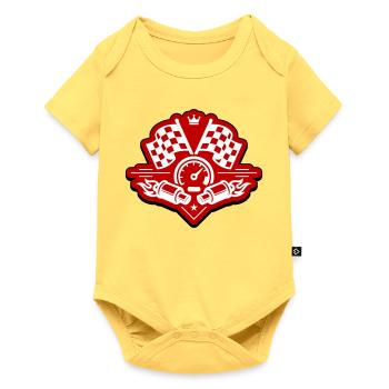 Racing Rennflagge Auspuff Tacho - Baby Premium Kurzarmbody - Pastellgelb - Vorne