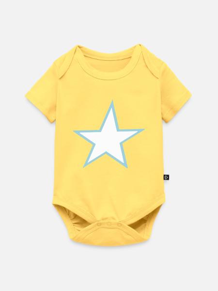 Leuchtender Stern mit blauer Umrandung - Baby Premium Kurzarmbody - Pastellgelb