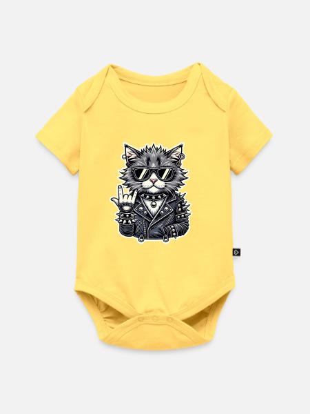 Rockiger Katzenstil mit Lederjacke - Baby Premium Kurzarmbody - Pastellgelb
