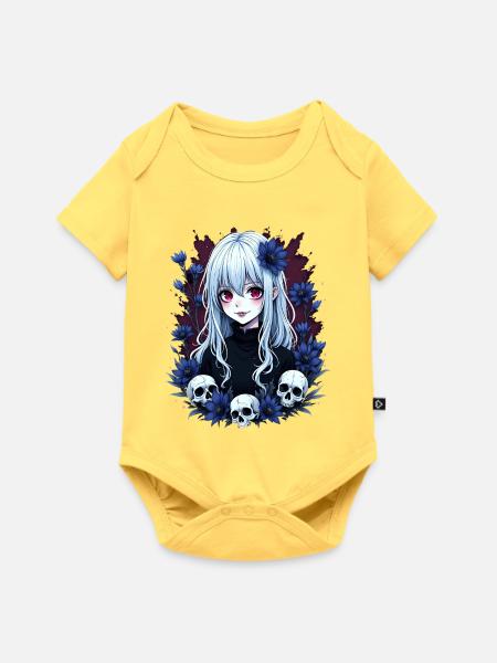 Mystische Gothic Anime Design mit Blaufloralen - Baby Premium Kurzarmbody - Pastellgelb