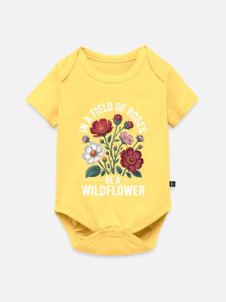 Wildblumen Design - Baby Premium Kurzarmbody - Pastellgelb