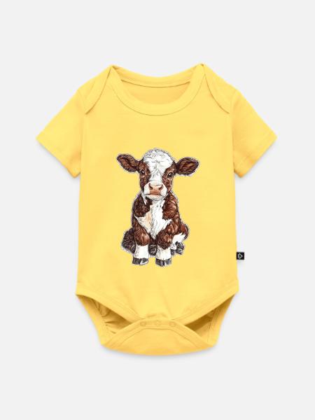Kuh - Baby Premium Kurzarmbody - Pastellgelb