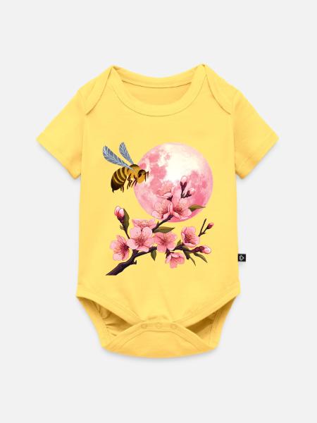 Mond und Kirschblüte - Baby Premium Kurzarmbody - Pastellgelb