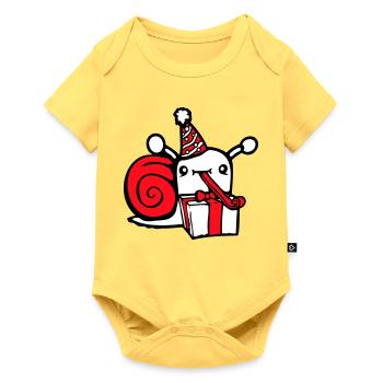 escargot anniversaire fête cadeaux chapeau mignon - Body à manches courtes Premium Bébé - jaune pastel - Devant