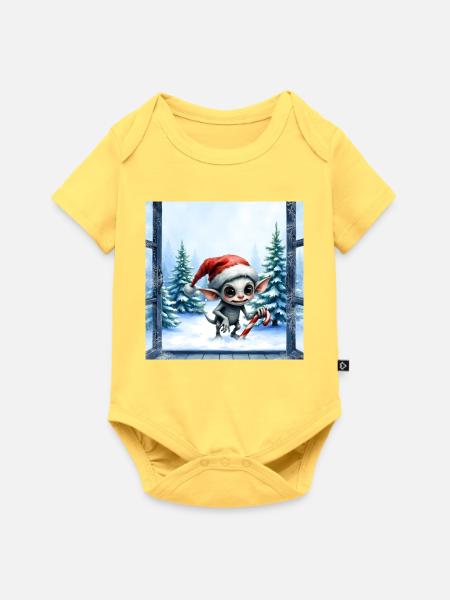 Weihnachtself Mütze - Baby Premium Kurzarmbody - Pastellgelb