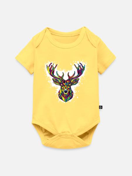 Hirschkopf   - Baby Premium Kurzarmbody - Pastellgelb
