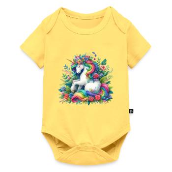 Fleur de licorne à crinière arc-en-ciel - Body à manches courtes Premium Bébé - jaune pastel - Devant