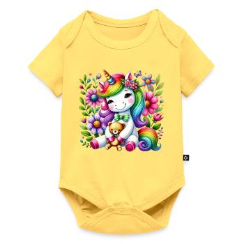 Rainbow Unicorn Floral Dream - Baby Premium short-sleeve bodysuit - sky yellow - Front