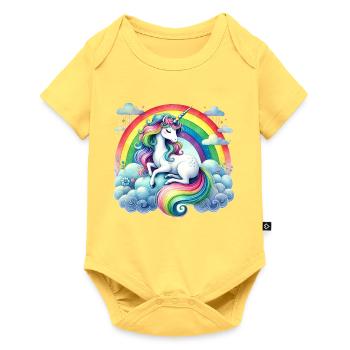 Rainbow Unicorn on Clouds - Baby Premium short-sleeve bodysuit - sky yellow - Front