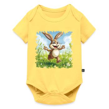 Cheerful bunny in spring meadow - Baby Premium short-sleeve bodysuit - sky yellow - Front