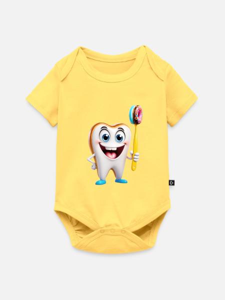 Fröhlicher Zahn mit Donutbürste - Baby Premium Kurzarmbody - Pastellgelb