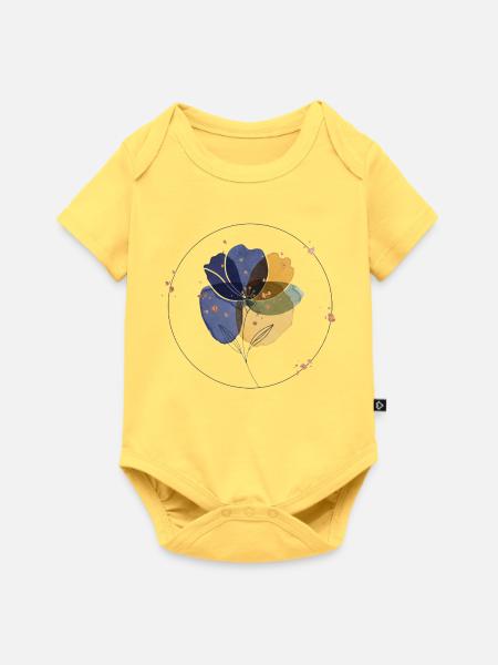 Aquarell Blumenkreis - Baby Premium Kurzarmbody - Pastellgelb